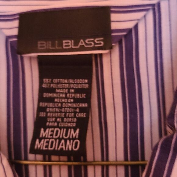 Medium Bill Blass Long Sleeve Blue and White Strip Shirt - Picture 3 of 6